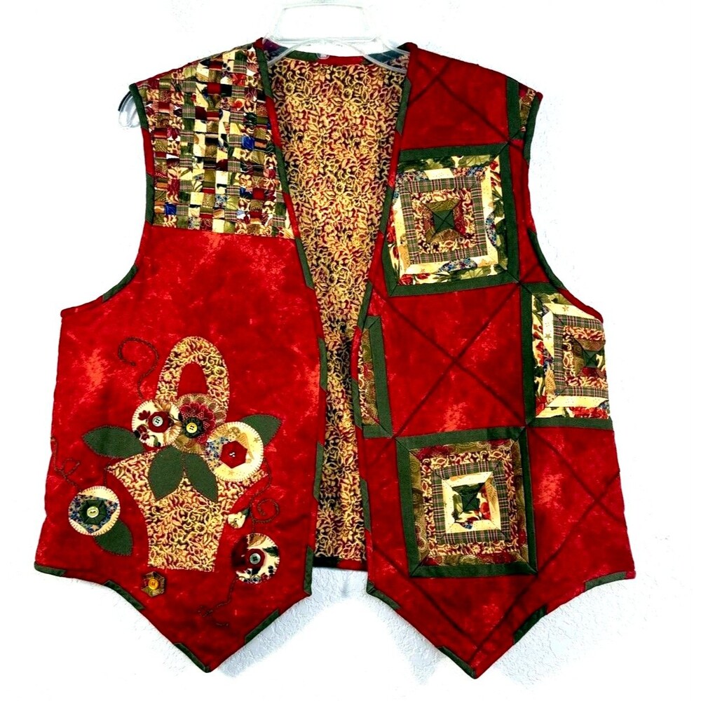 Vintage 1998 Wearable Art Quilted Vest Sandy Kearney Reversible Patchwork